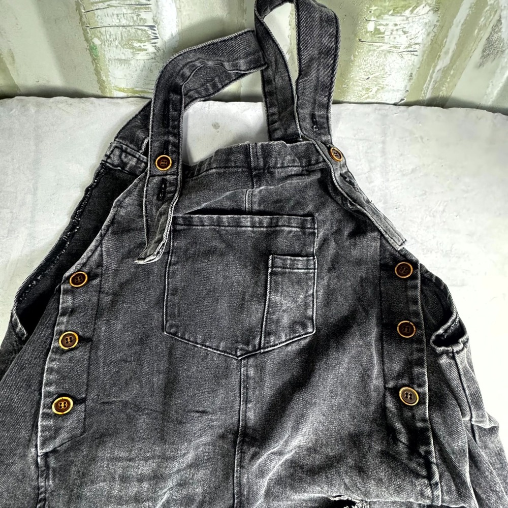 Womens Bib Overalls XXL Dark Gray Denim Relaxed Fit Adjustable Straps Distressed - Picture 14 of 16